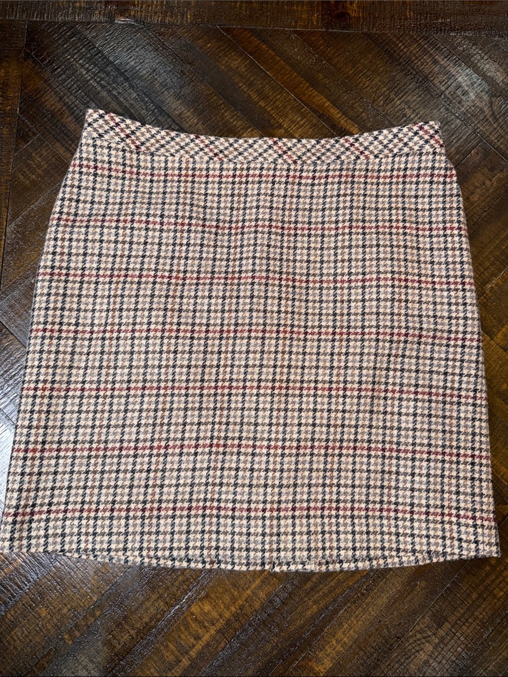 L.L.Bean Favorite Fit Houndstooth Plaid Wool Blend Skirt 16 Academia
